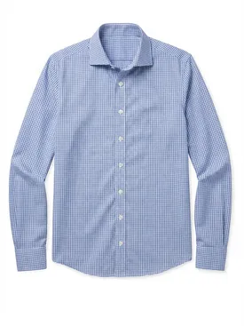 Gemakkelijk te strijken blauw geruit twill overhemd