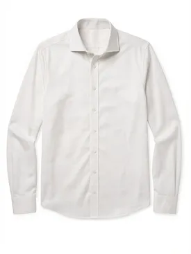 Gemakkelijk te strijken effen beige twill overhemd