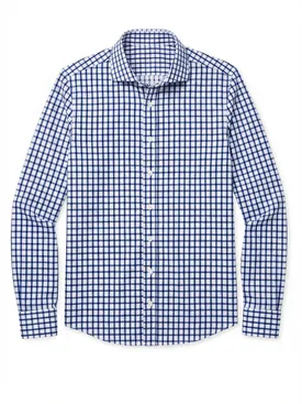 Marineblauw geruit twill overhemd