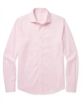 Gemakkelijk te strijken lichtroze effen poplin overhemd