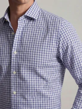 Gemakkelijk te strijken blauw geruit twill overhemd