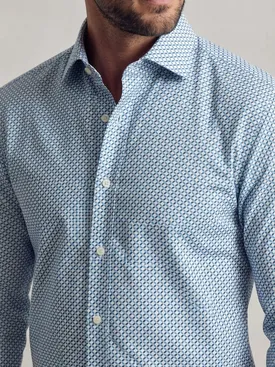 Gemakkelijk te strijken blauw bedrukt poplin overhemd