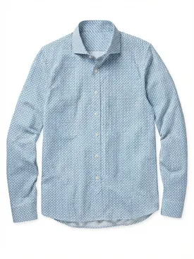Gemakkelijk te strijken blauw bedrukt poplin overhemd