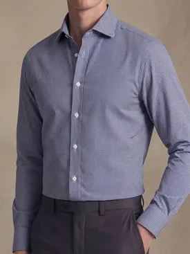 Marineblauw geruit twill overhemd