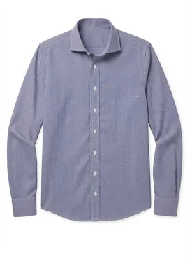 Marineblauw geruit twill overhemd