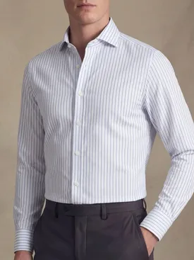 Blauw en wit gestreept twill overhemd