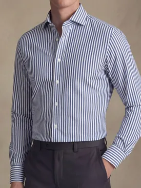 Blauw gestreept poplin overhemd