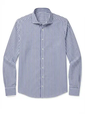 Blauw gestreept poplin overhemd
