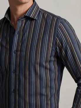 Zwart gestreept poplin overhemd