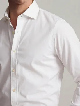 Effen wit stretch poplin overhemd