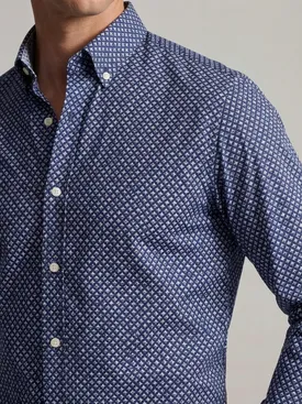 Gemakkelijk te strijken marineblauw Liberty-overhemd met lange mouwen