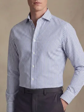 Gemakkelijk te strijken blauw gestreept poplin overhemd