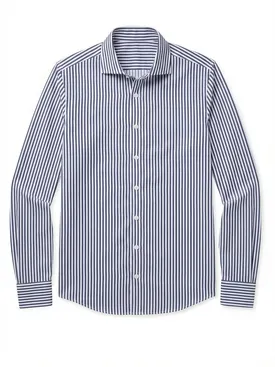 Gemakkelijk te strijken overhemd van marineblauwe twill met strepen