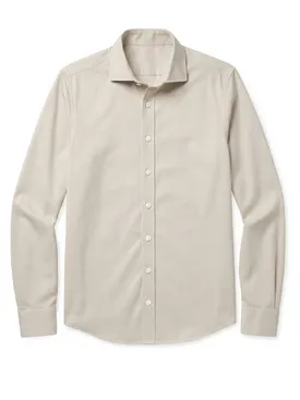 Effen beige twill overhemd